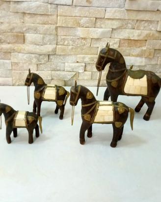 Collezione cavalli orientali vintage legno osso
