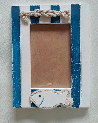 Cornice portafoto a righe blu e bianche