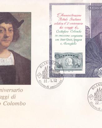 ITALIA REPUBBLICA 1992 I VIAGGI DI COLOMBO fdc