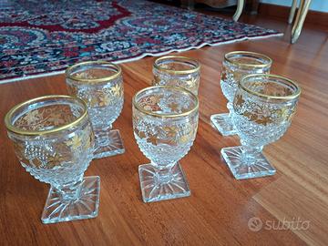 6 calici vino in cristallo e oro primi novecento 