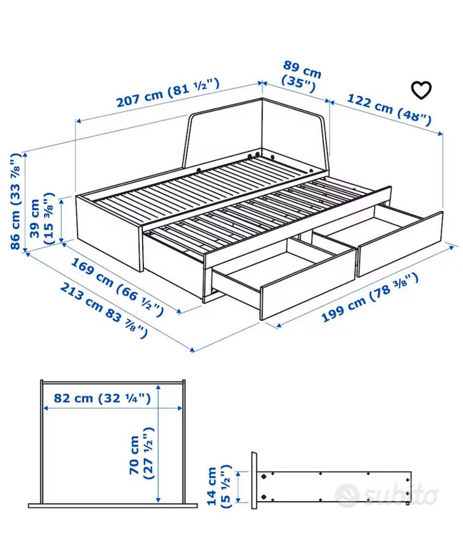 HEMNES letto divano/3 cassetti/2 materassi, grigio/Åfjäll rigido, 80x200 cm  - IKEA Italia