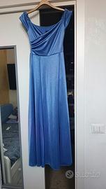 Abito lungo elegante azzurro raso