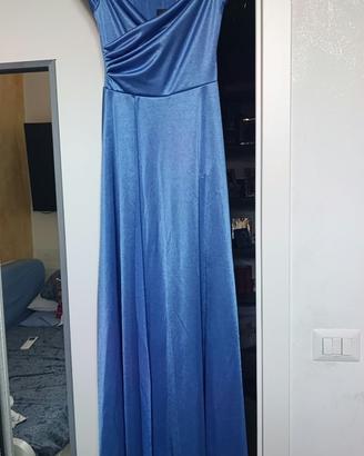 Abito lungo elegante azzurro raso