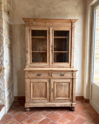 Credenza Buffet Antica a Due Corpi con Vetrina