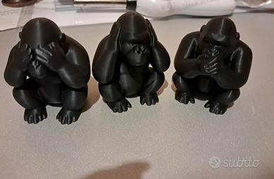 Set 3 pezzi statuette scimmia in 3D resina
