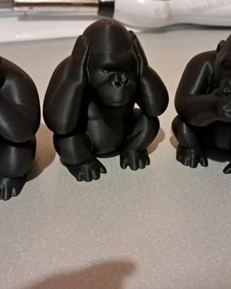 Set 3 pezzi statuette scimmia in 3D resina