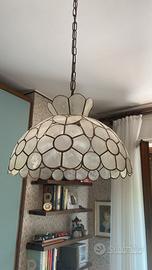 lampadario madreperla e ferro battuto, liberty