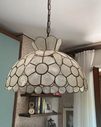 lampadario madreperla e ferro battuto, liberty