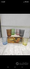 Set 6pz bicchieri x acqua vetro lavorato colorato 