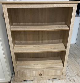 Libreria con cassetto in legno naturale