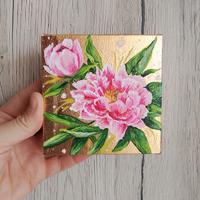 Mini quadretto con fiori dipinto a mano