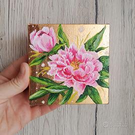 Mini quadretto con fiori dipinto a mano
