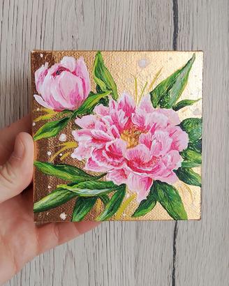 Mini quadretto con fiori dipinto a mano
