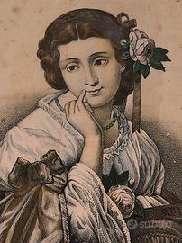 Antica litografia di un ritratto di donna