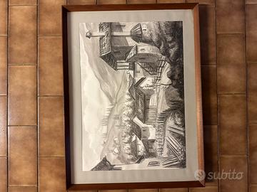Disegno originale a carboncino, passepartout
