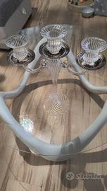 porta candele  in vetro soffiato e argento 