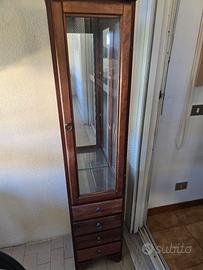 Vetrinetta a colonna in legno con cassettiera
