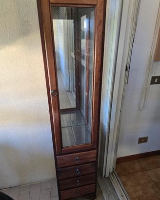 Vetrinetta a colonna in legno con cassettiera