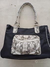 borsa grande in tessuto e pelle