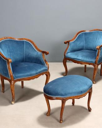 Coppia Poltrone con Pouf - Fine XIX Secolo