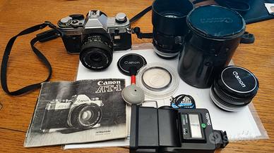 Canon AT-1 + Obiettivi FD 35mm 50mm 100mm + Flash