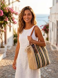 Borsa fantasia intrecciata stile mare a righe con
