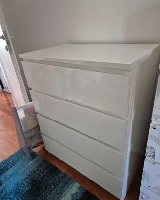 Cassettiere Ikea MALM a 4 cassetti + vetro bianco