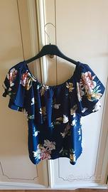 Camicia da donna blu a fiori taglia L
