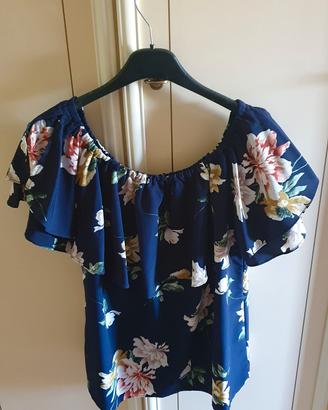 Camicia da donna blu a fiori taglia L