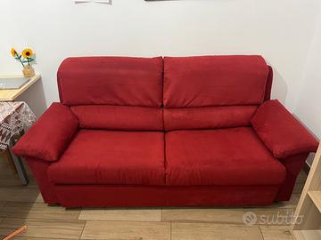 Divano letto scamosciato rosso