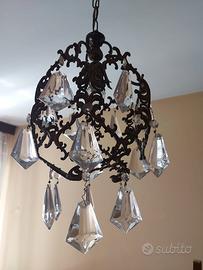 Lampadario ottone con gocce in vetro