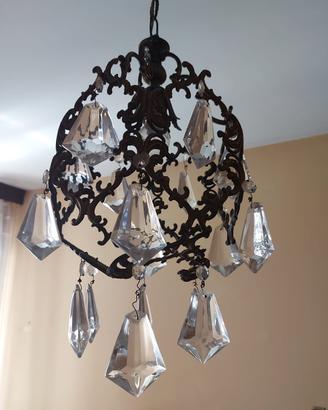 Lampadario ottone con gocce in vetro