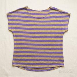 T-Shirt/Top a righe viola e beige stil casual tg S