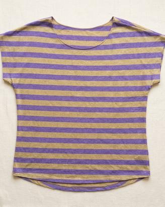 T-Shirt/Top a righe viola e beige stil casual tg S