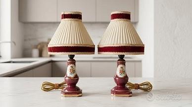 Coppia Lampade Vintage in Porcellana Bordeaux-Oro