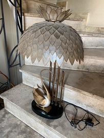 Lampada da tavolo in madreperla e ottone, anni '70