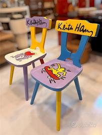 Keith Haring 2 Sedie Dipinte A Mano Pop Art Anni70