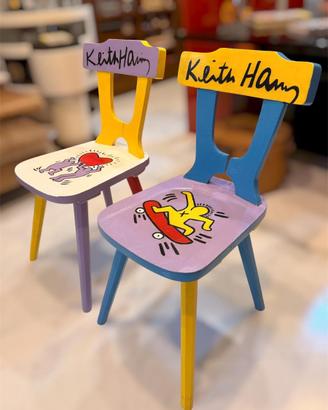 Keith Haring 2 Sedie Dipinte A Mano Pop Art Anni70