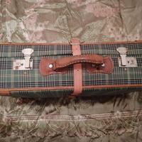 Valigia vintage scozzese tessuto-cuoio + altra