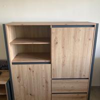 CREDENZA- STILE INDUSTRIAL-LEGNO ROVERE E NERO
