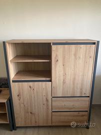 CREDENZA- STILE INDUSTRIAL-LEGNO ROVERE E NERO