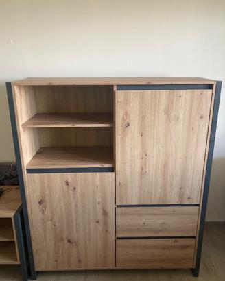 CREDENZA- STILE INDUSTRIAL-LEGNO ROVERE E NERO