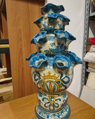 Antica Tulipaniera Vaso ceramica stemma nobiliare