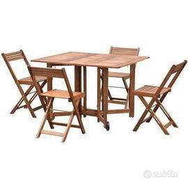 Tavolo consolle da esterno in legno con 4 sedie