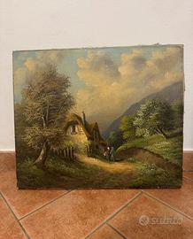 Dipinto olio su tela "Valdés" paesaggio rurale