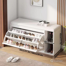 Scarpiera panca con ripiani scaffali bianca mdf