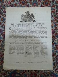 ANTICA PERGAMENA DEL 1766 AZIENDA GENERALE REGIE 