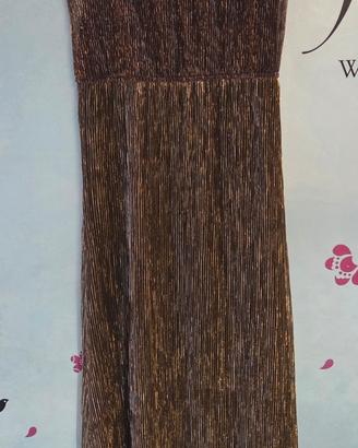 Abito lungo plissettato lurex oro bronzo