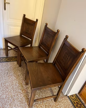 Set 6 sedie legno massello intagliate anni '70