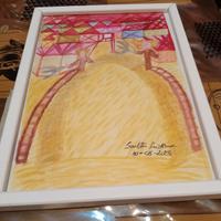 Pagliaio  con case geometriche in lontananza